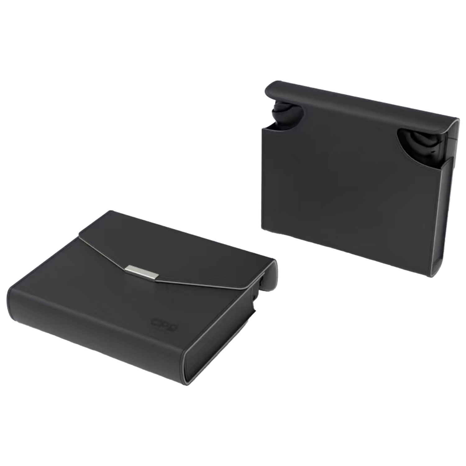GPD WIN Max 3 Case 1 Black protective travel sleeve and folio case for the GPD Win Max 3 PC gaming handheld, shown in both closed flat and upright standing positions on a white backdrop.