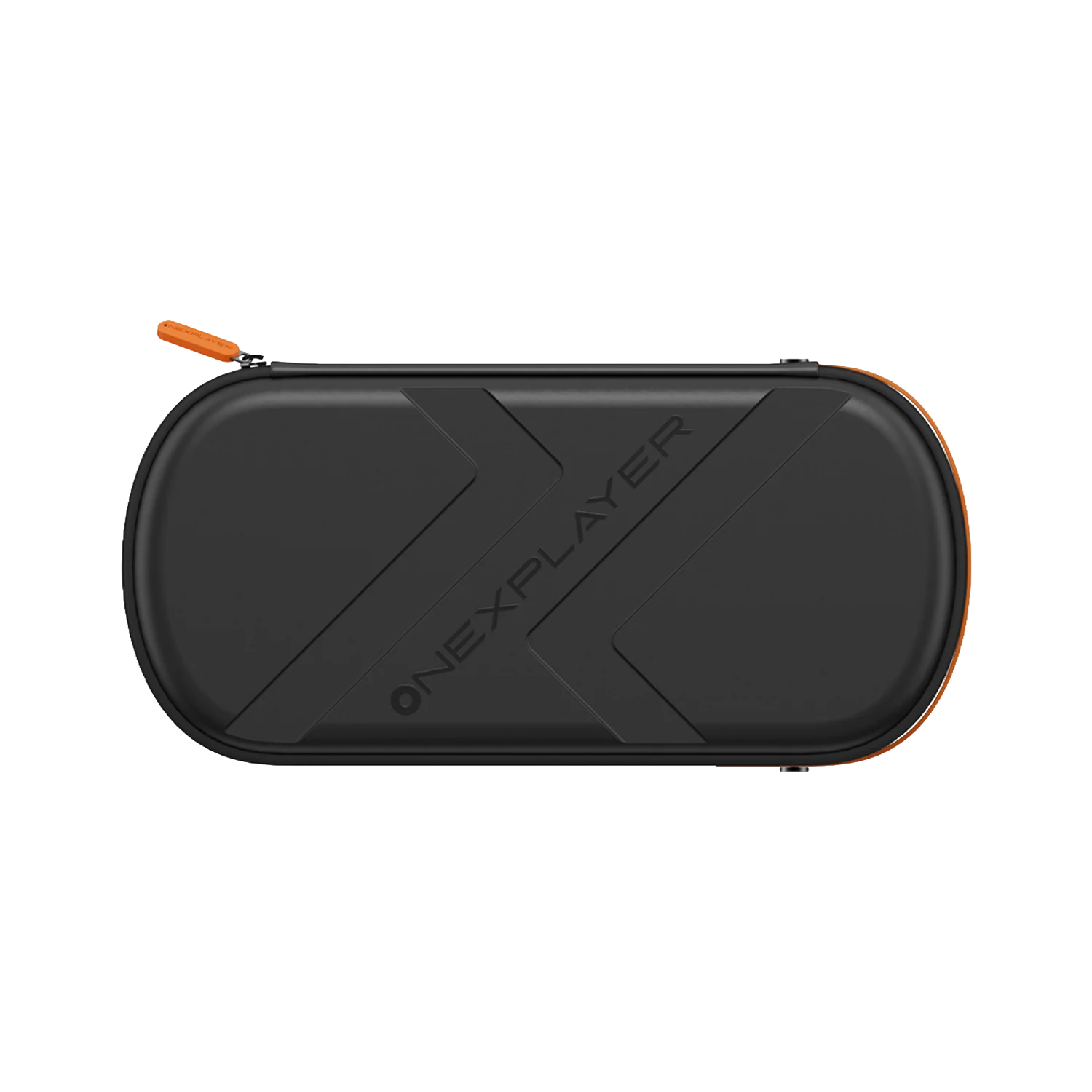 ONEXPLAYER 3 Case – Black EVA Foam Hardshell Protective Carry Case 1 ONEXPLAYER 3 Case front view, black matte hard shell with raised X logo, orange zipper pull and trim